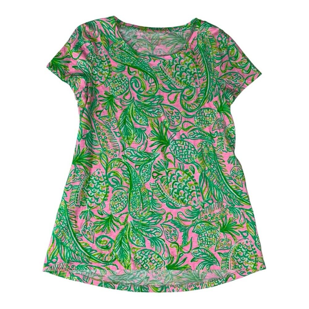 Lilly Pulitzer size XS extra small pink pineapple fish Vibrant Pink Green Tee